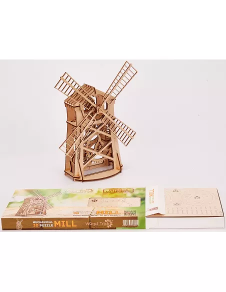 Mechanical 3D Puzzle - Mill 80 P. - Eco Friendly Plywood Wood Trick WT01 - 3D Wooden Mechanical Puzzles