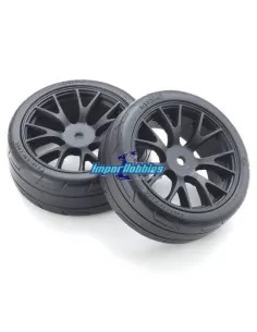 Pneus caoutchouc 26mm collées sur jante noire Echelle 1/10 Kyosho Fazer MK2 / FW-06 FATH701BKM - Pneus 1/10Th Touring - Caoutcho