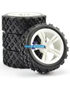 Pneus Street Rally Block Jante Blanche 5 Rayons - 1/10 Th Fastrax FAST0074W - Pneus 1/10Th Rally 2