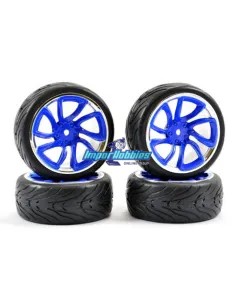Wheels 1/10 Touring Rubber 26mm Street Glued In Blue  - Chrome Rim (4 U.) Fastrax FAST0088BLC - 1/10 Scale Touring Tires . Rubbe