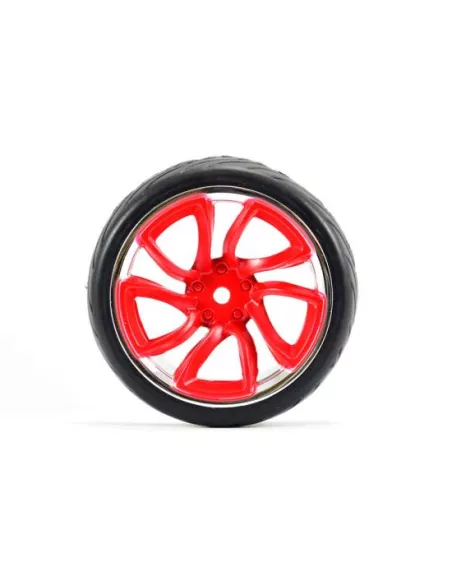 Wheels 1/10 Touring Rubber 26mm Street Glued In Red  - Chrome Rim (4 U.) Fastrax FAST0088RC - 1/10 Scale Touring Tires . Rubber 