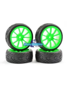 Wheels 1/10 Touring Rubber 26mm Street Glued In 10SP Green Rim (4 U.) Fastrax FAST0072G - 1/10 Scale Touring Tires . Rubber & Fo
