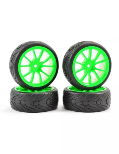 Wheels 1/10 Touring Rubber 26mm Street Glued In 10SP Green Rim (4 U.) Fastrax FAST0072G - 1/10 Scale Touring Tires . Rubber & Fo