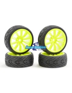 Wheels 1/10 Touring Rubber 26mm Street Glued In 12SP Yellow Rim (4 U.) Fastrax FAST0076Y - 1/10 Scale Touring Tires . Rubber & F