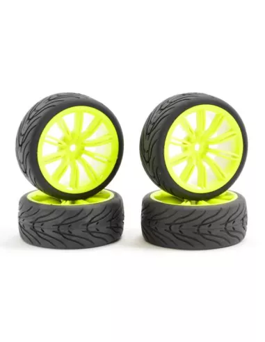 Wheels 1/10 Touring Rubber 26mm Street Glued In 12SP Yellow Rim (4 U.) Fastrax FAST0076Y - 1/10 Scale Touring Tires . Rubber & F
