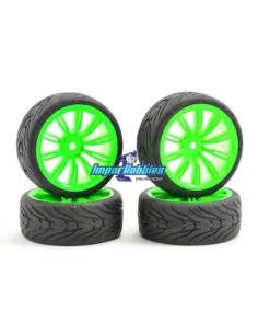 Wheels 1/10 Touring Rubber 26mm Street Glued In 20SP Green Rim (4 U.) Fastrax FAST0076G - 1/10 Scale Touring Tires . Rubber & Fo