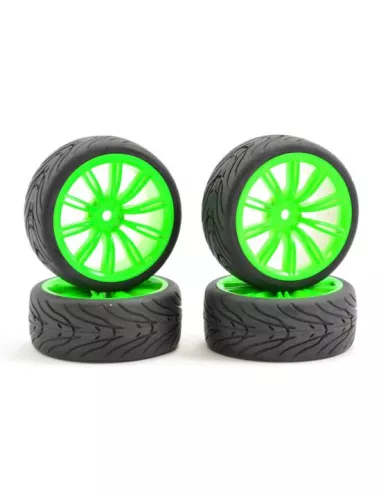 Wheels 1/10 Touring Rubber 26mm Street Glued In 20SP Green Rim (4 U.) Fastrax FAST0076G - 1/10 Scale Touring Tires . Rubber & Fo