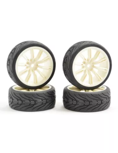 Wheels 1/10 Touring Rubber 26mm Street Glued In 20SP White Rim (4 U.) Fastrax FAST0076W - 1/10 Scale Touring Tires . Rubber & Fo