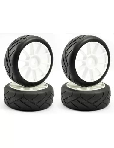 Tyres Slick Sport Type 1 F/R glued on white rim 1/8 GT / Rally Game (4 U.) Fastrax FAST0013 - 1/8 Scale Tires - GT / Rally-Game 