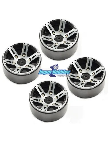 Jantes en aluminium 6 rayons Beadlock 1.9 Crawler Hex. 12mm (4 U.) Fastrax FAST0146BK - Pneus Crawler 1.9 & 2.2