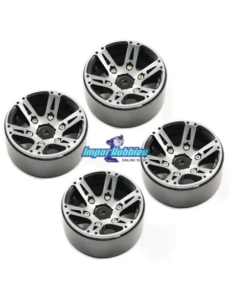 Jantes en aluminium 6 rayons Beadlock 1.9 Crawler Hex. 12mm (4 U.) Fastrax FAST0146BK - Pneus Crawler 1.9 & 2.2