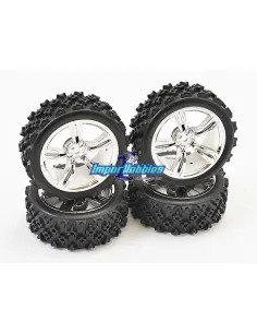 Pneus Street Rally Block Jante Chromée 5 Rayons - 1/10 Th Fastrax FAST0074C - Pneus 1/10Th Rally