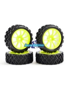 Street Rally Block Tires Glued In White Rim 10-Spoke - 1/10 Scale Fastrax FAST0073Y - 1/10 Scale Rally Tires