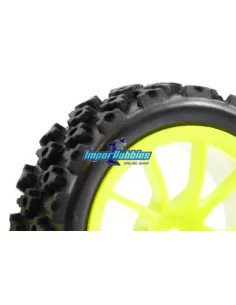 Street Rally Block Tires Glued In White Rim 10-Spoke - 1/10 Scale Fastrax FAST0073Y - 1/10 Scale Rally Tires 2