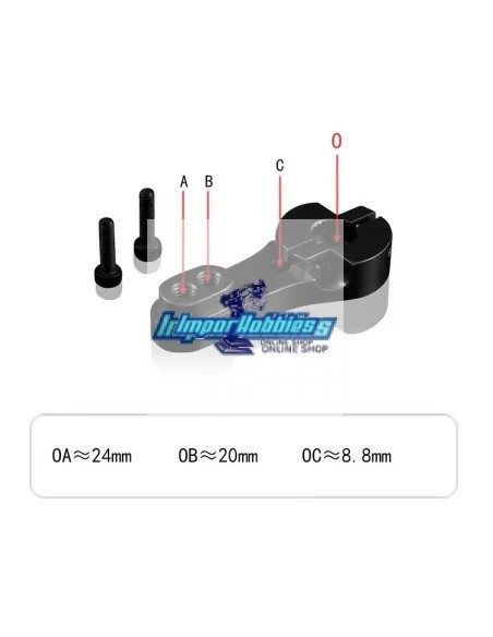 Brazo / Horn de servo dirección CNC negro 25T - Futaba, Savox, Power HD Arm D - Horns y arandelas montaje servo