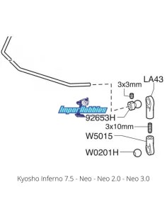 Kit de barres anti-roulis avant  2.1-2.3-2.5mm Kyosho Inferno 7.5 / Neo / GT / Neo ST IFW104B - Kyosho Inferno 7.5 / Neo / Neo R 2