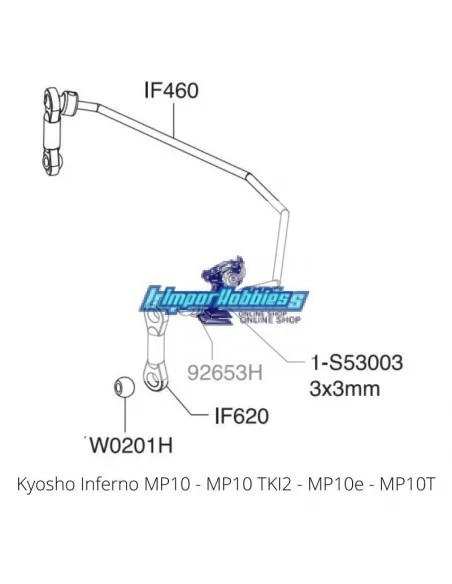 Barre anti-roulis arrière 3.0mm Kyosho Inferno MP9 / MP10 IF460-3.0 - Kyosho Inferno MP9 TKI2 / TKI3 - Pièces detachées et optio