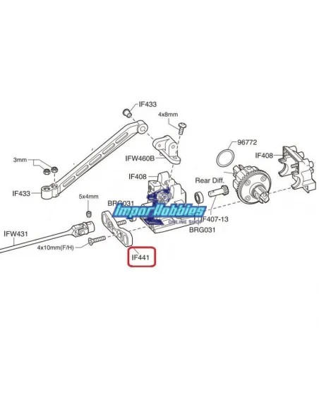 Plaque antérieure arrière inférieure Kyosho Inferno MP9 TKI2 / TKI3 / TKI4 IF441 - Kyosho Inferno MP9 TKI2 / TKI3 - Pièces detac