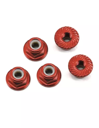 Wheel Nut M4 Serrated Red - Flanged (5 U.) Fussion FS-WN031 - Aluminum Nuts