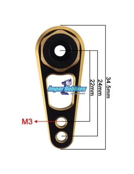 Brazo / Horn de servo dirección CNC negro-dorado 25T - Fussion FS-WH020G - Horns y arandelas montaje servo